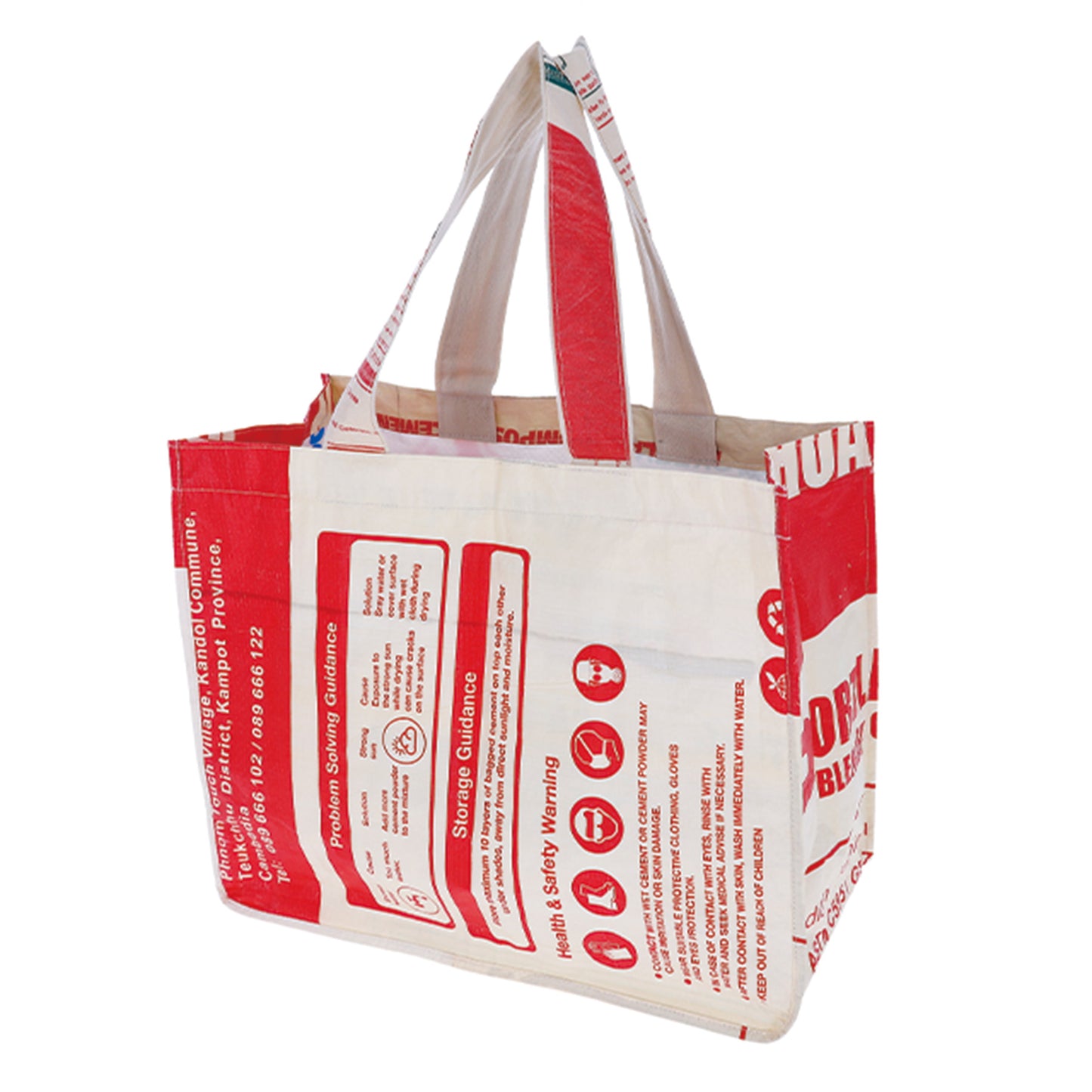 Sac fourre-tout horizontal réutilisable Go Green Red Mountain, produits divers recyclés au Cambodge