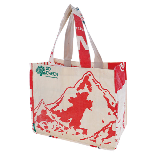 Sac fourre-tout horizontal réutilisable Go Green Red Mountain, produits divers recyclés au Cambodge