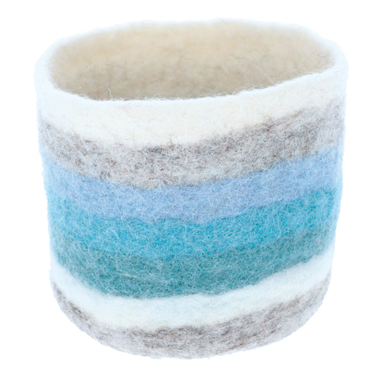 Nepal felt miscellaneous goods cylinder small basket blue border