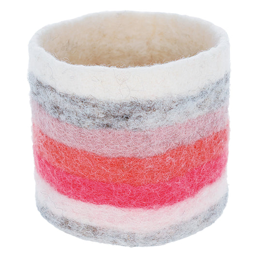 Panier cylindrique en feutre du Népal, divers articles, bordure rose