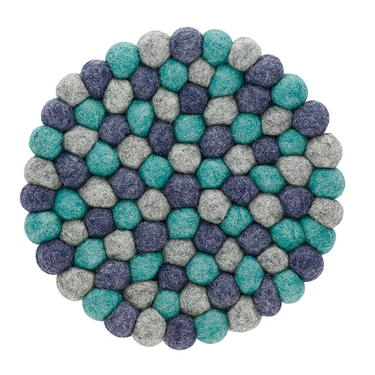 Nepal felt miscellaneous goods Pokopoko round Trivet light blue