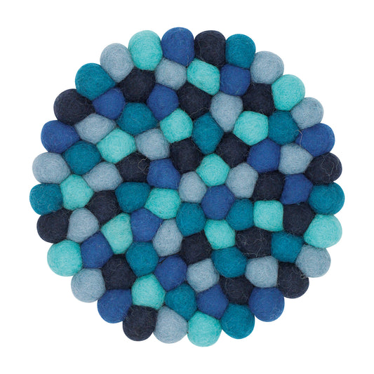 Nepal felt miscellaneous goods Pokopoko round Trivet blue